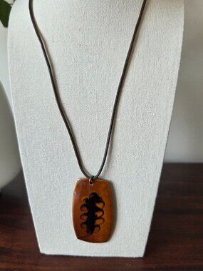 Vintage Copper and enamel artisan necklace leather cord